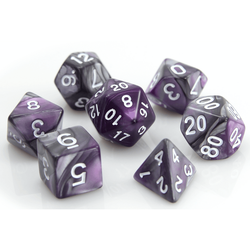 Dice 7-set Alloy (16mm) Silver Purple / White