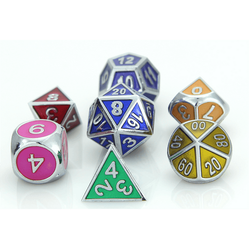 Dice 7-set Metal Gemstone (16mm) Silver Rainbow