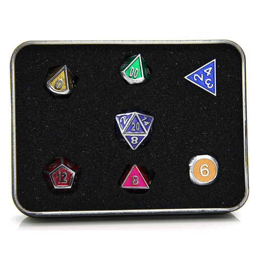 Dice 7-set Metal Gemstone (16mm) Silver Rainbow