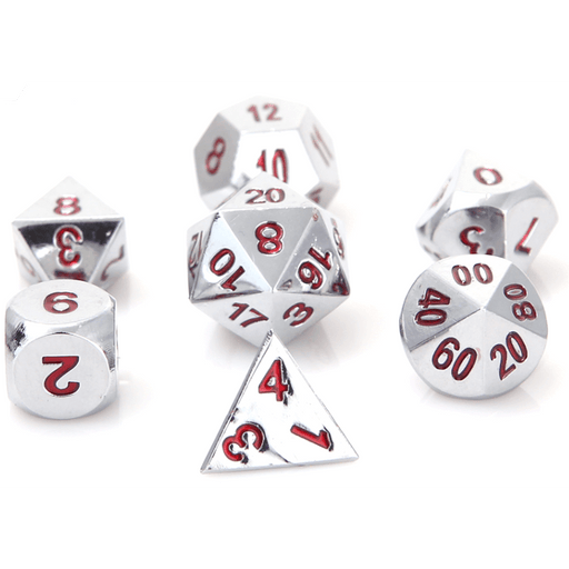 Dice 7-set Metal Classic (16mm) Silver / Ruby