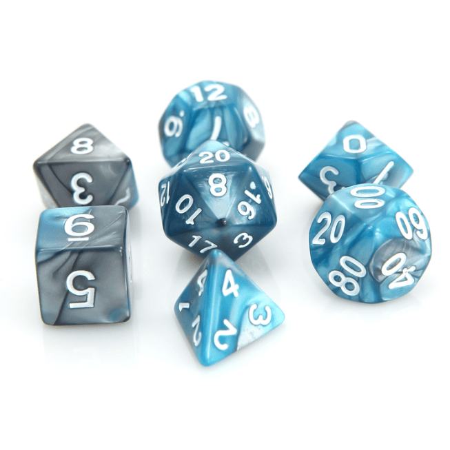 Dice 7-set Alloy (16mm) Silver Turquoise / White