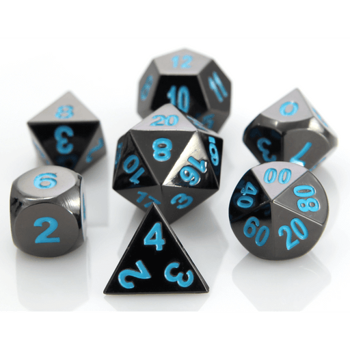 Dice 7-set Metal Classic (16mm) Sinister Chrome / Blue