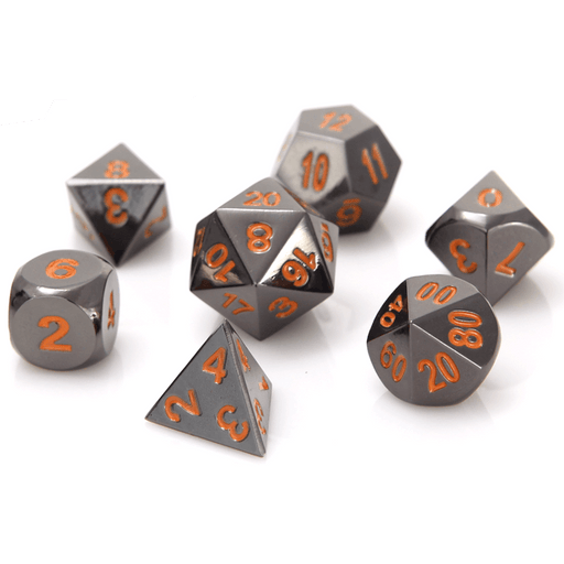 Dice 7-set Metal Classic (16mm) Sinister Chrome / Orange