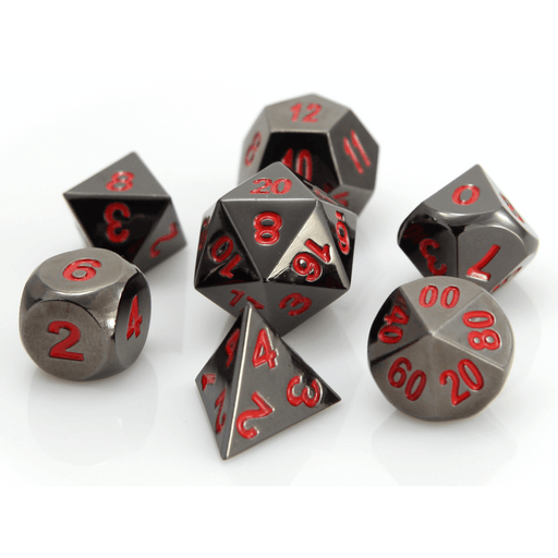 Dice 7-set Metal Forge (16mm) Sinister Chrome / Red