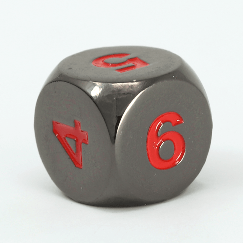 Polyhedral Dice d6 Metal (16mm) Sinister Chrome / Red