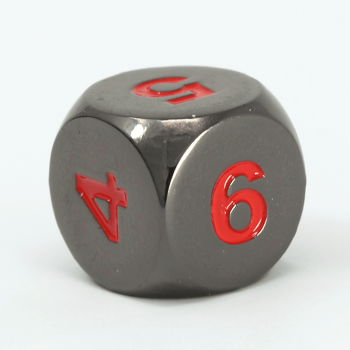 Polyhedral Dice d6 Metal (16mm) Sinister Chrome / Red