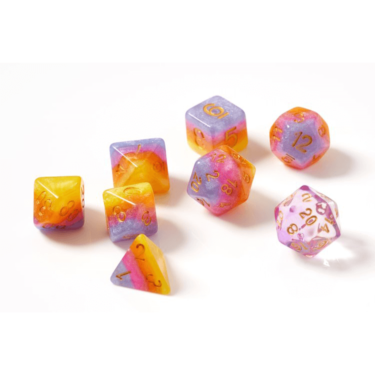 Dice 7-set Translucent Semi (16mm) Tahitian Sunset
