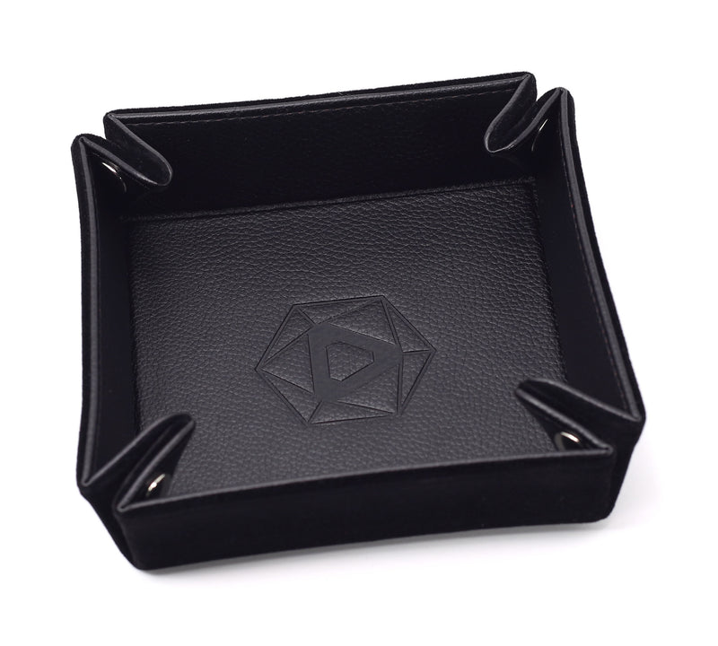 Dice Tray (8x8in) Square Leather Black / Velvet Black