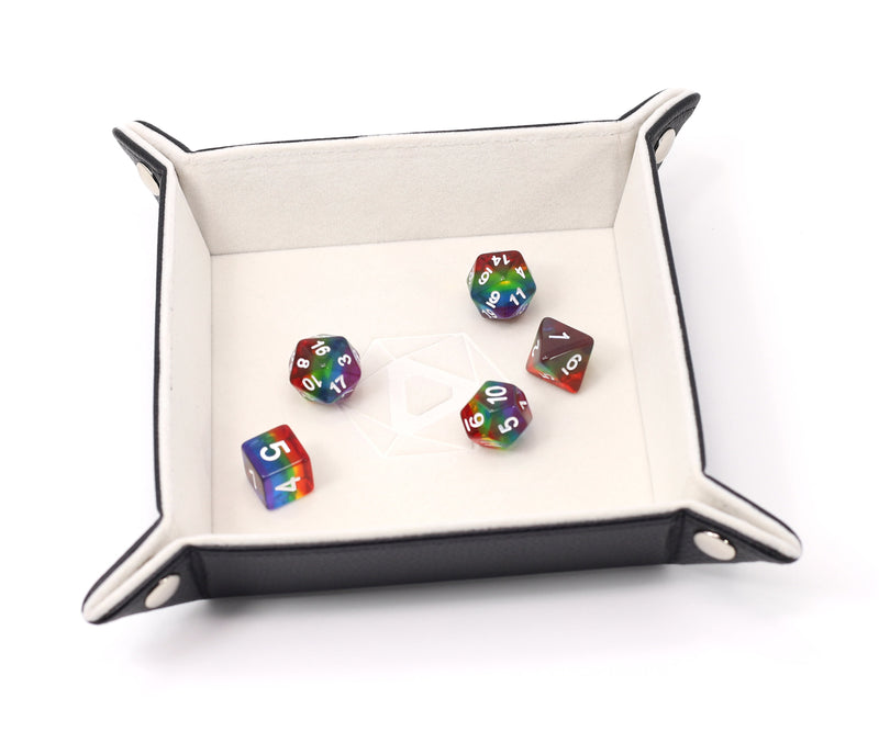 Dice Tray (8x8in) Square Leather Black / Velvet Cream
