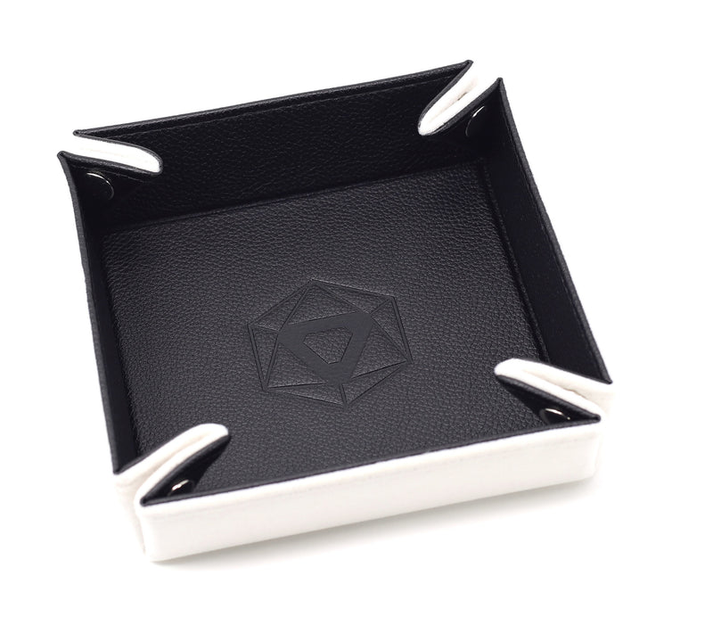 Dice Tray (8x8in) Square Leather Black / Velvet Cream