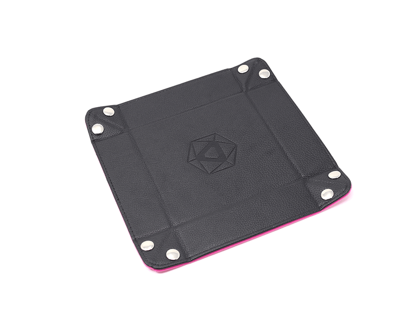 Dice Tray (8x8in) Square Leather Black / Velvet Pink
