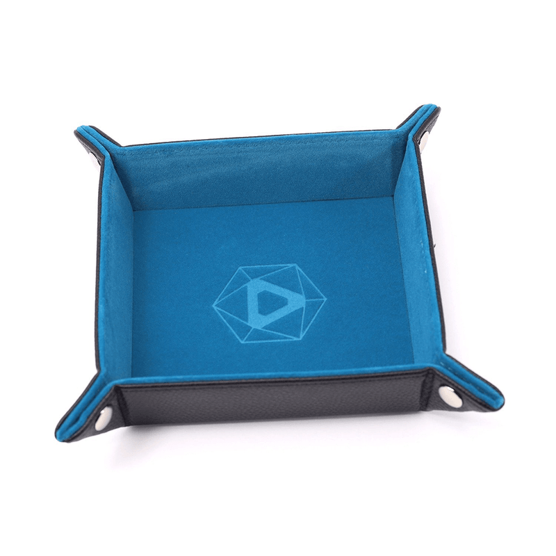 Dice Tray (8x8in) Square Leather Black / Velvet Teal