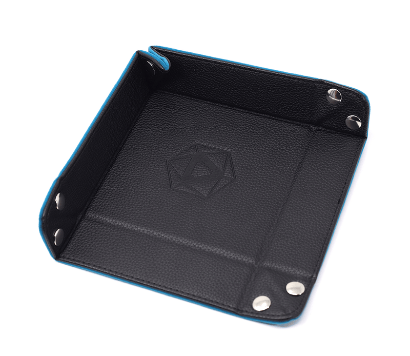 Dice Tray (8x8in) Square Leather Black / Velvet Teal