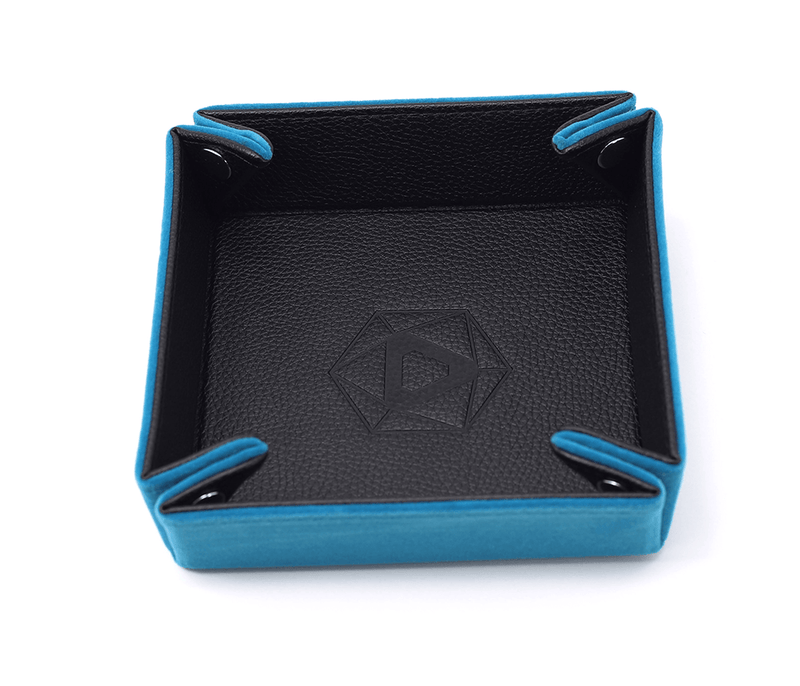 Dice Tray (8x8in) Square Leather Black / Velvet Teal