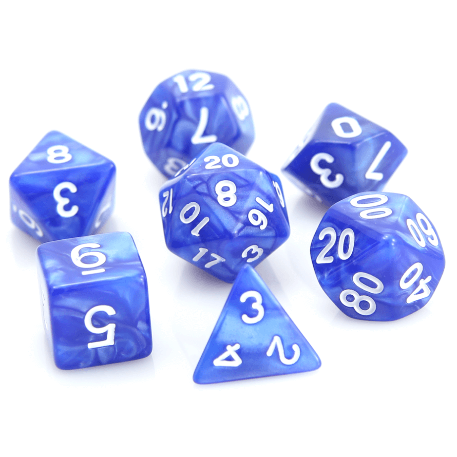 Dice 7-set Swirl (16mm) Blue / White