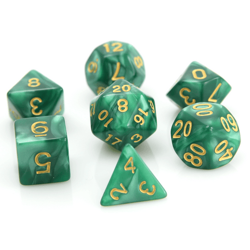 Dice 7-set Swirl (16mm) Green / Gold