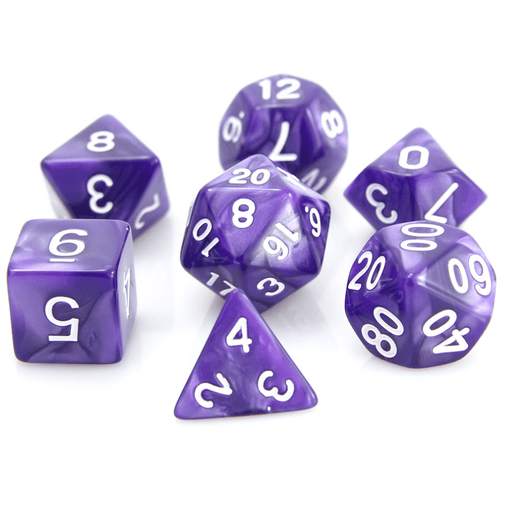 Dice 7-set Swirl (16mm) Purple / White