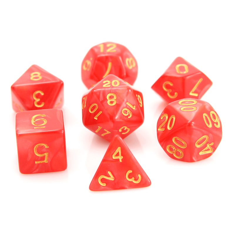 Dice 7-set Swirl (16mm) Red / Gold