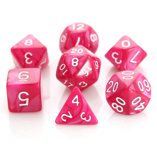 Dice 7-set Swirl (16mm) Rose / White