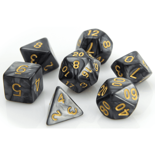 Dice 7-set Swirl (16mm) Smoke / Gold