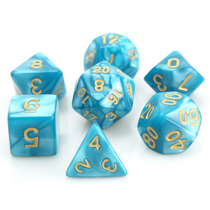 Dice 7-set Swirl (16mm) Teal / Gold