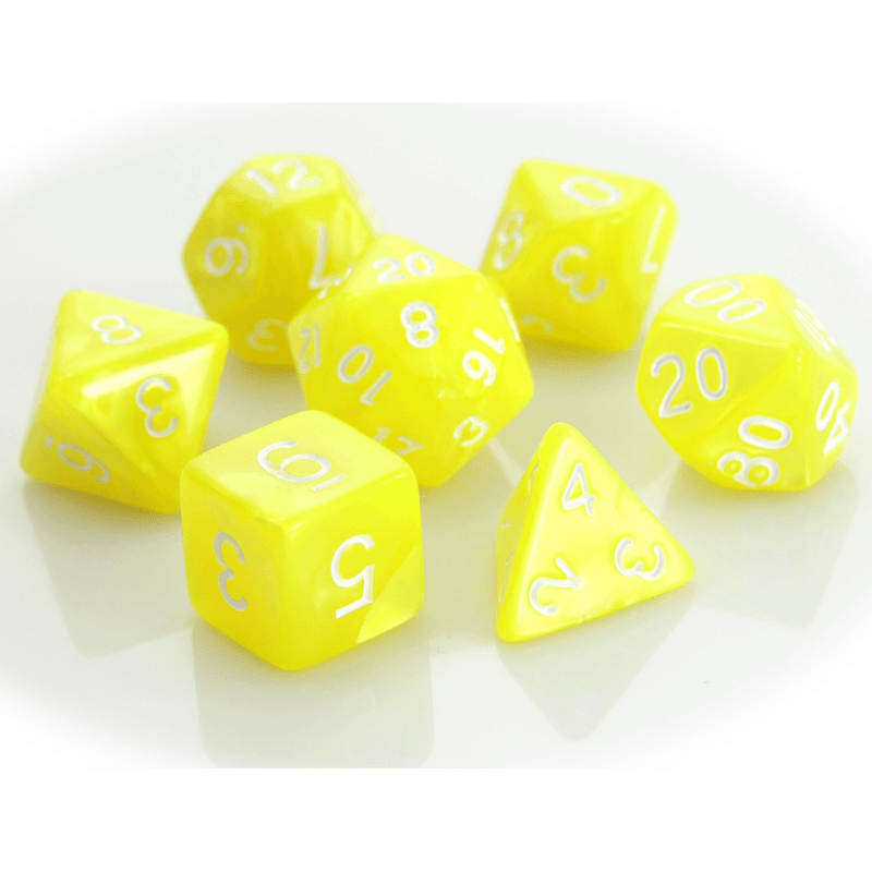 Dice 7-set Swirl (16mm) Yellow / White
