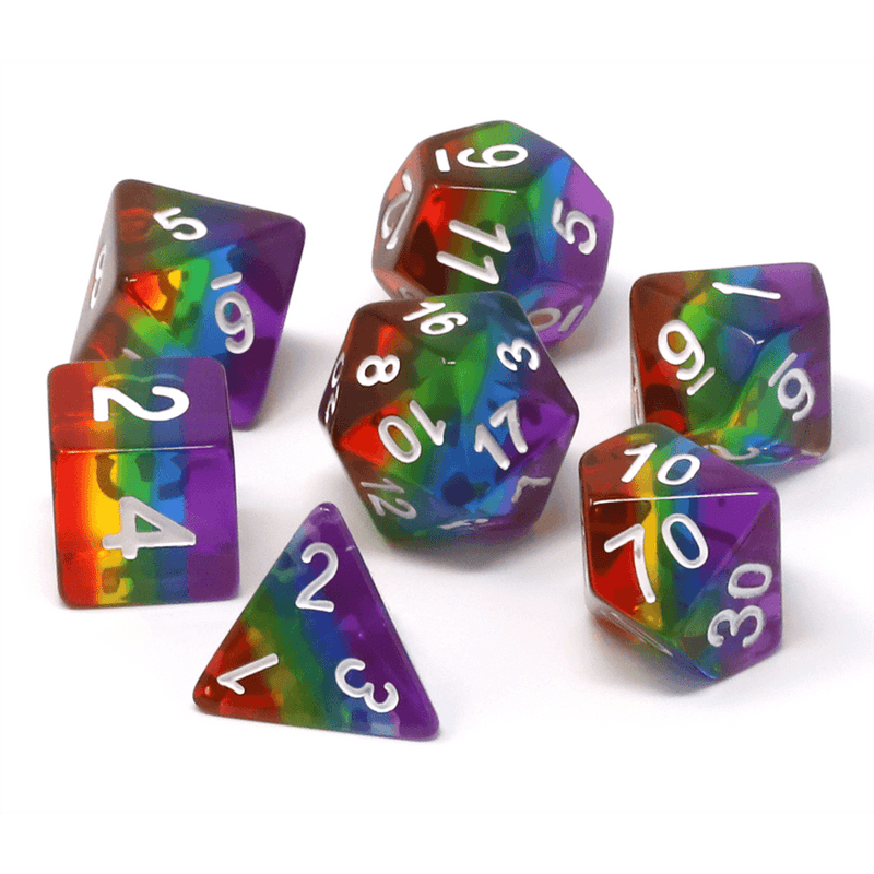 Dice Set Layered (7ct, 16mm) Translucent Prismatic Rainbow