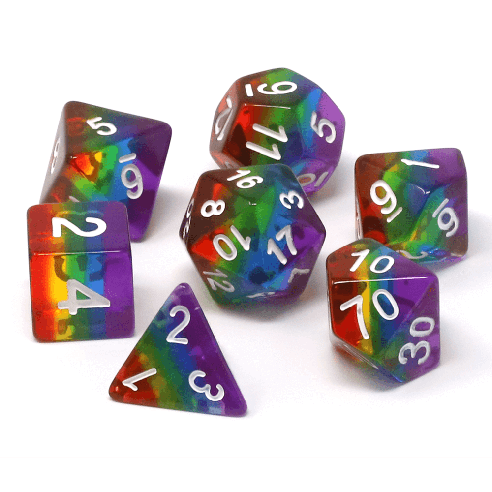 Dice 7-set Translucent Gradient (16mm) Prismatic Rainbow