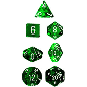Dice 7-set Mini Translucent (10mm) 23055 Green / White