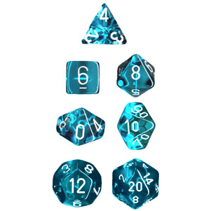 Dice 7-set Mini Translucent (10mm) 23065 Teal / White