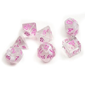 Dice 7-set Translucent (16mm) White Cloud / Pink Ink