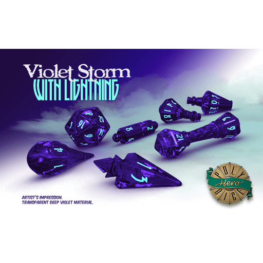 Wizard Dice 7-set Violet Storm w/ Lightning