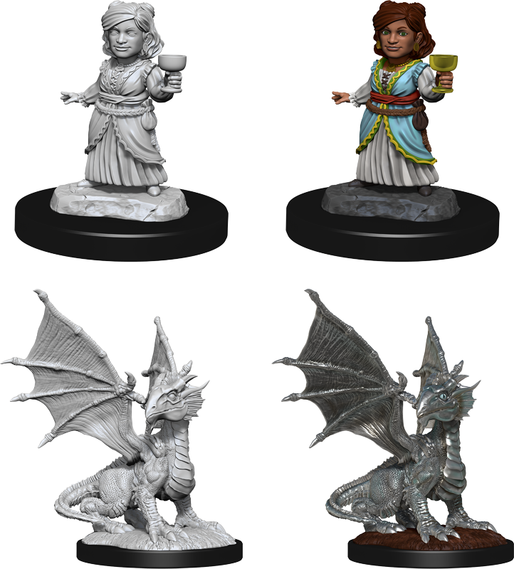 Mini - D&D Nolzur's Marvelous : Silver Dragon Wyrmling & Halfling (Female)
